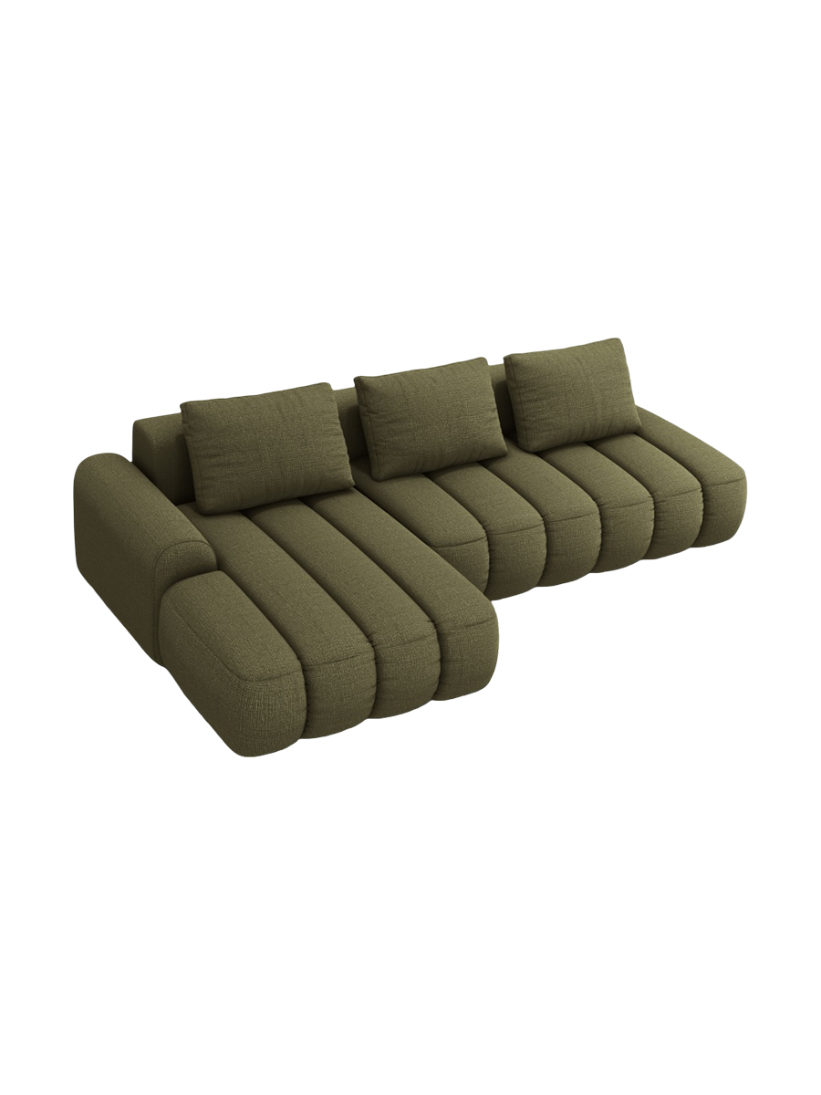 
4-Seater Designer Corner Sofa "Kimi" with Sleeping Function - Textured Fabric Green / Left corner section