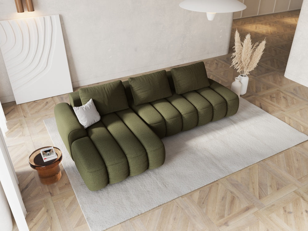 
4-Seater Designer Corner Sofa "Kimi" with Sleeping Function - Textured Fabric Green / Left corner section