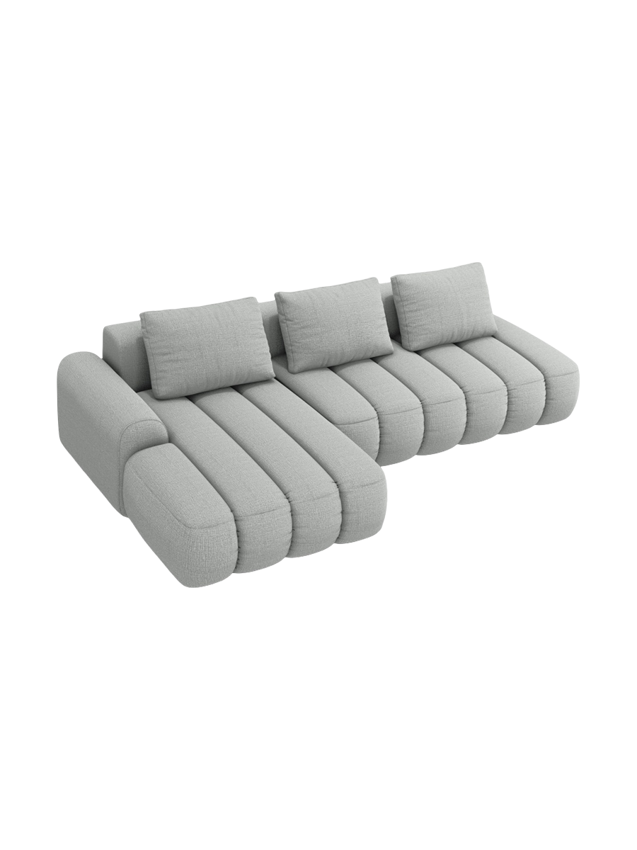 
4-Seater Designer Corner Sofa "Kimi" with Sleeping Function - Structural Fabric Light Grey / Left corner section