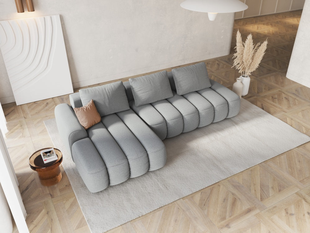 
4-Seater Designer Corner Sofa "Kimi" with Sleeping Function - Structural Fabric Light Grey / Left corner section