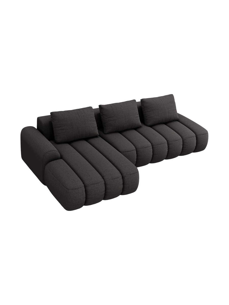 
4-Seater Designer Corner Sofa "Kimi" with Sleeping Function - Structured Fabric Dark Grey / Left corner section