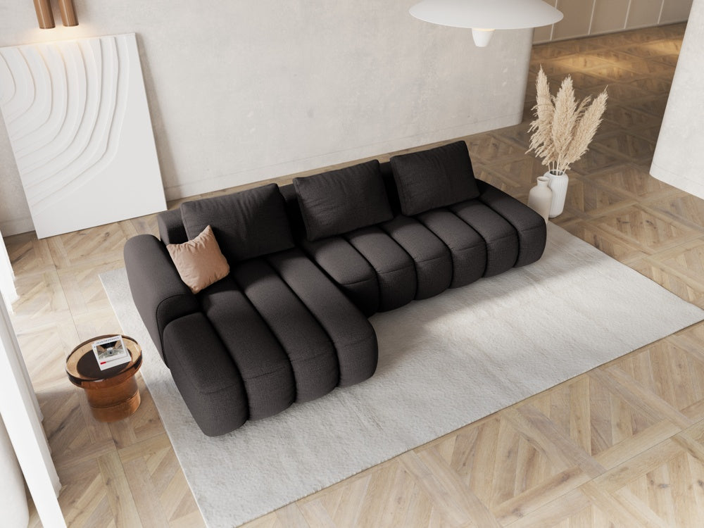 
4-Seater Designer Corner Sofa "Kimi" with Sleeping Function - Structured Fabric Dark Grey / Left corner section