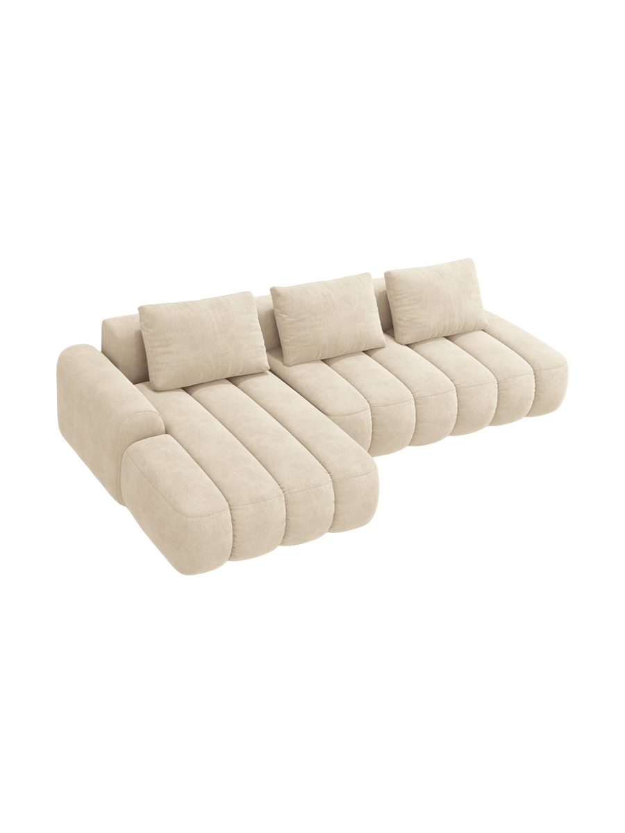 
4-Seater Designer Corner Sofa "Kimi" with Sleeping Function - Velvet Light Beige / Left corner section