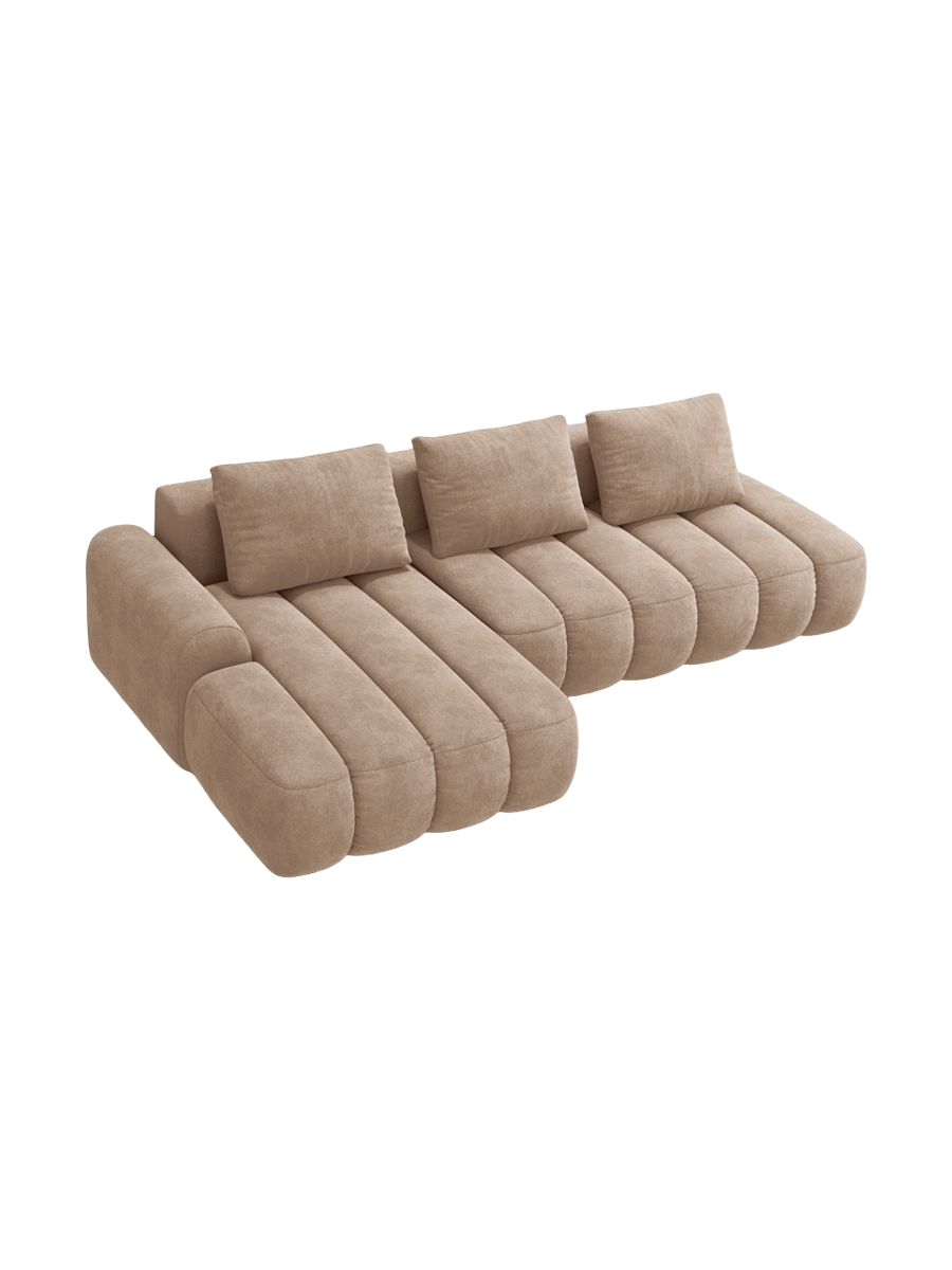 
4-Seater Designer Corner Sofa "Kimi" with Sleeping Function - Dark Beige Velvet / Left corner section