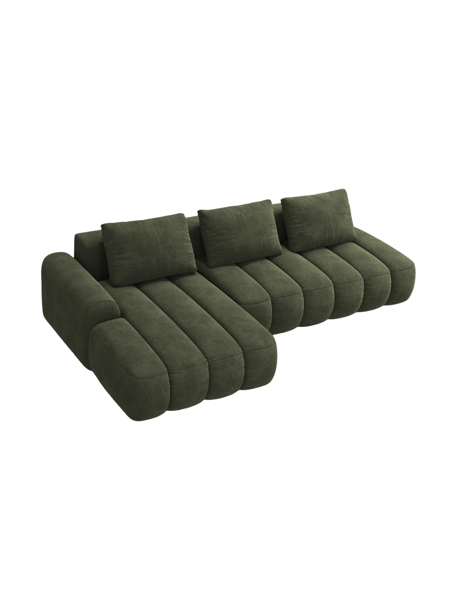 
4-Seater Designer Corner Sofa "Kimi" with Sleeping Function - Velvet Green / Left corner section