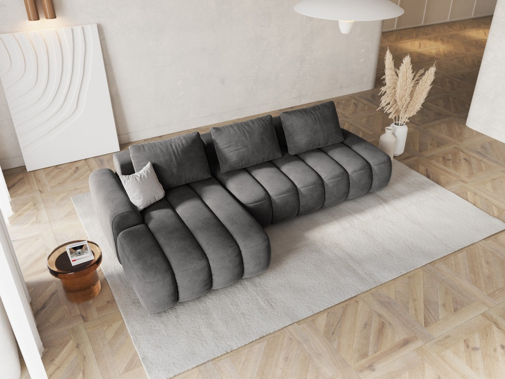 
4-Seater Designer Corner Sofa "Kimi" with Sleeping Function - Velvet Grey / Left corner section