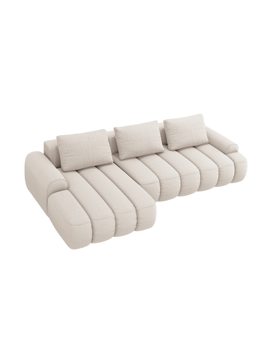 
3-seater designer corner sofa "Kimi" with sleeping function - Structured Fabric Beige / Left corner section