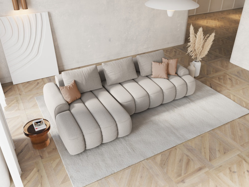 
3-seater designer corner sofa "Kimi" with sleeping function - Structured Fabric Beige / Left corner section