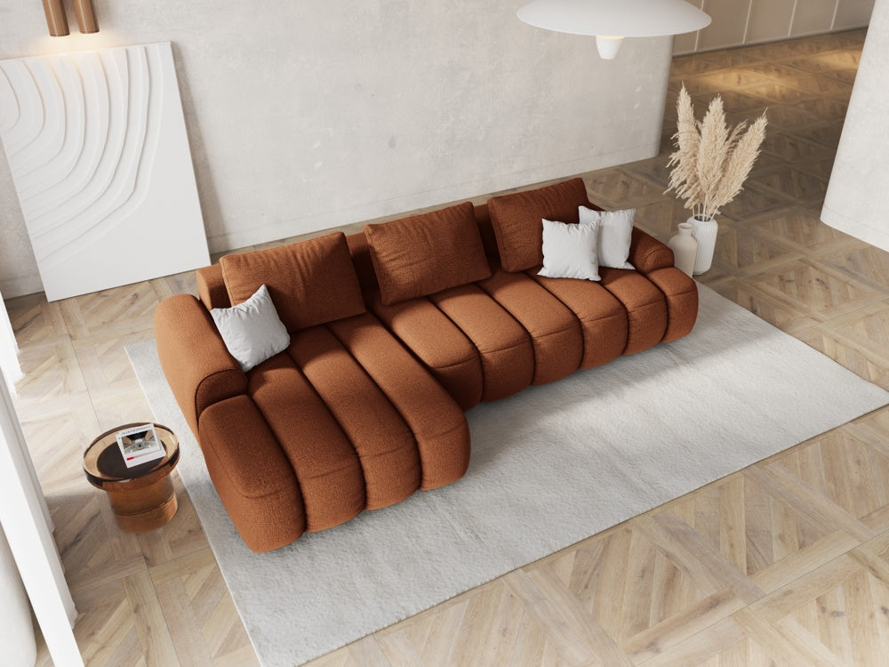 
3-seater designer corner sofa "Kimi" with sleeping function - Textured Fabric Brick / Left corner section