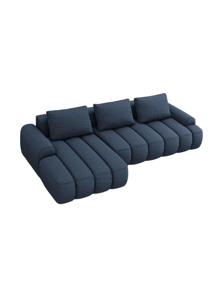 
3-seater designer corner sofa "Kimi" with sleeping function - Structured Fabric Blue / Left corner section