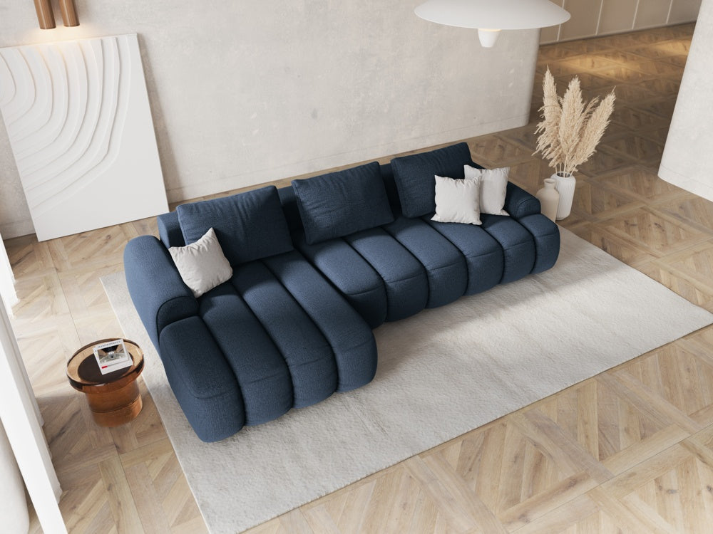 
3-seater designer corner sofa "Kimi" with sleeping function - Structured Fabric Blue / Left corner section