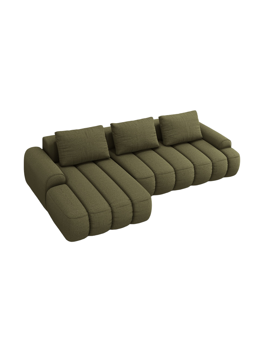 
3-seater designer corner sofa "Kimi" with sleeping function - Textured Fabric Green / Left corner section