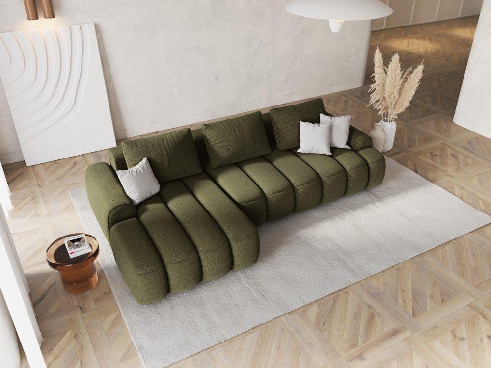 
3-seater designer corner sofa "Kimi" with sleeping function - Textured Fabric Green / Left corner section