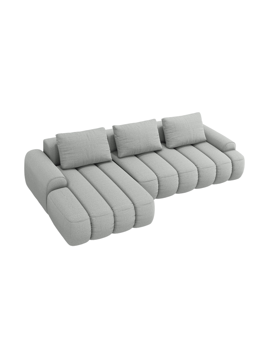
3-seater designer corner sofa "Kimi" with sleeping function - Structural Fabric Light Grey / Left corner section