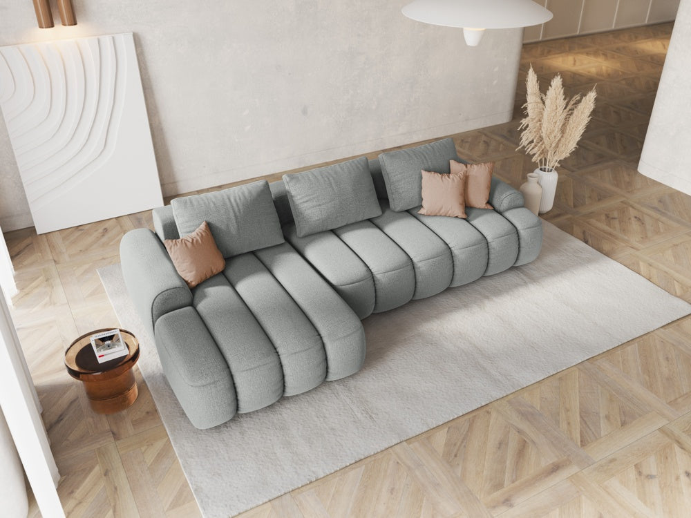 
3-seater designer corner sofa "Kimi" with sleeping function - Structural Fabric Light Grey / Left corner section