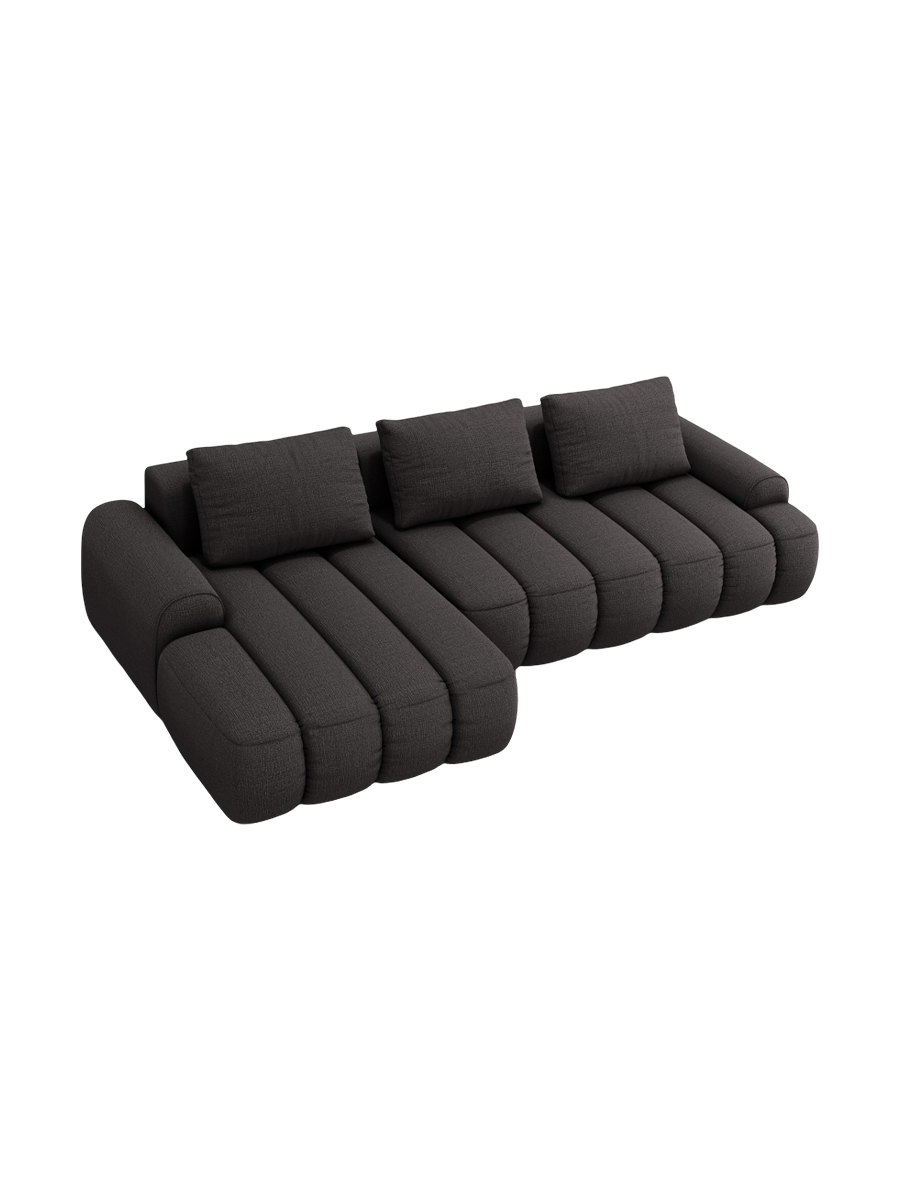 
3-seater designer corner sofa "Kimi" with sleeping function - Structured Fabric Dark Grey / Left corner section