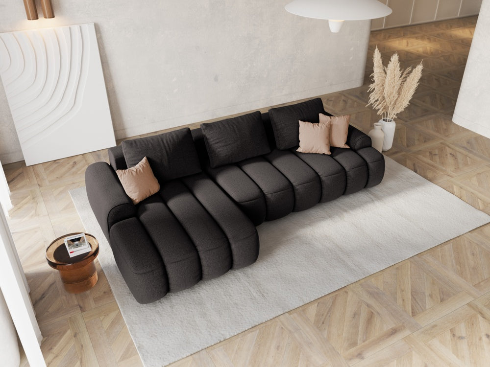 
3-seater designer corner sofa "Kimi" with sleeping function - Structured Fabric Dark Grey / Left corner section
