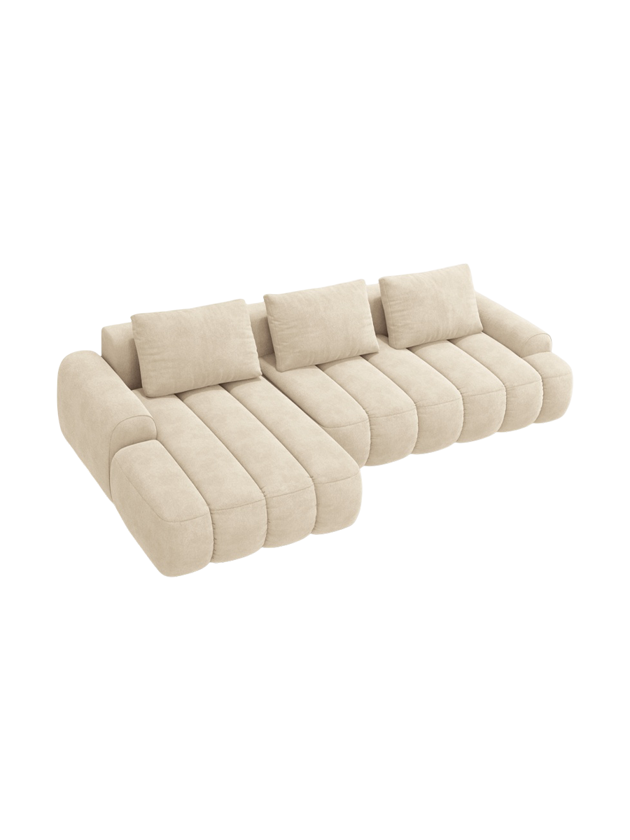 
3-seater designer corner sofa "Kimi" with sleeping function - Velvet Light Beige / Left corner section