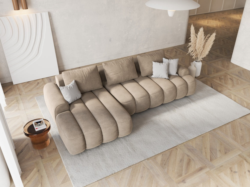 
3-seater designer corner sofa "Kimi" with sleeping function - Velvet Light Beige / Left corner section