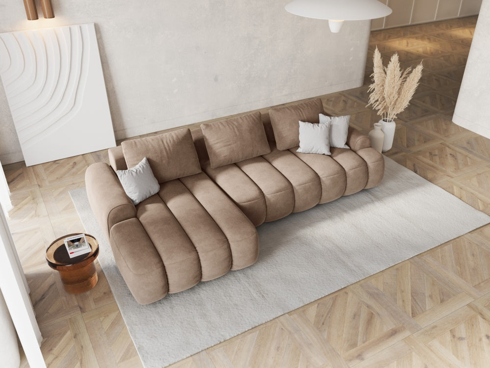 
3-seater designer corner sofa "Kimi" with sleeping function - Velvet Dark Beige / Left corner section