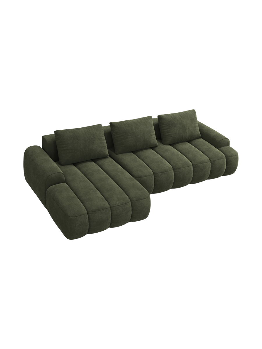 
3-seater designer corner sofa "Kimi" with sleeping function - Velvet Green / Left corner section