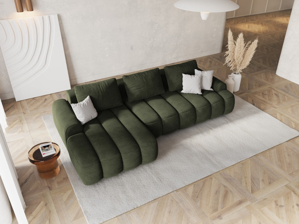 
3-seater designer corner sofa "Kimi" with sleeping function - Velvet Green / Left corner section