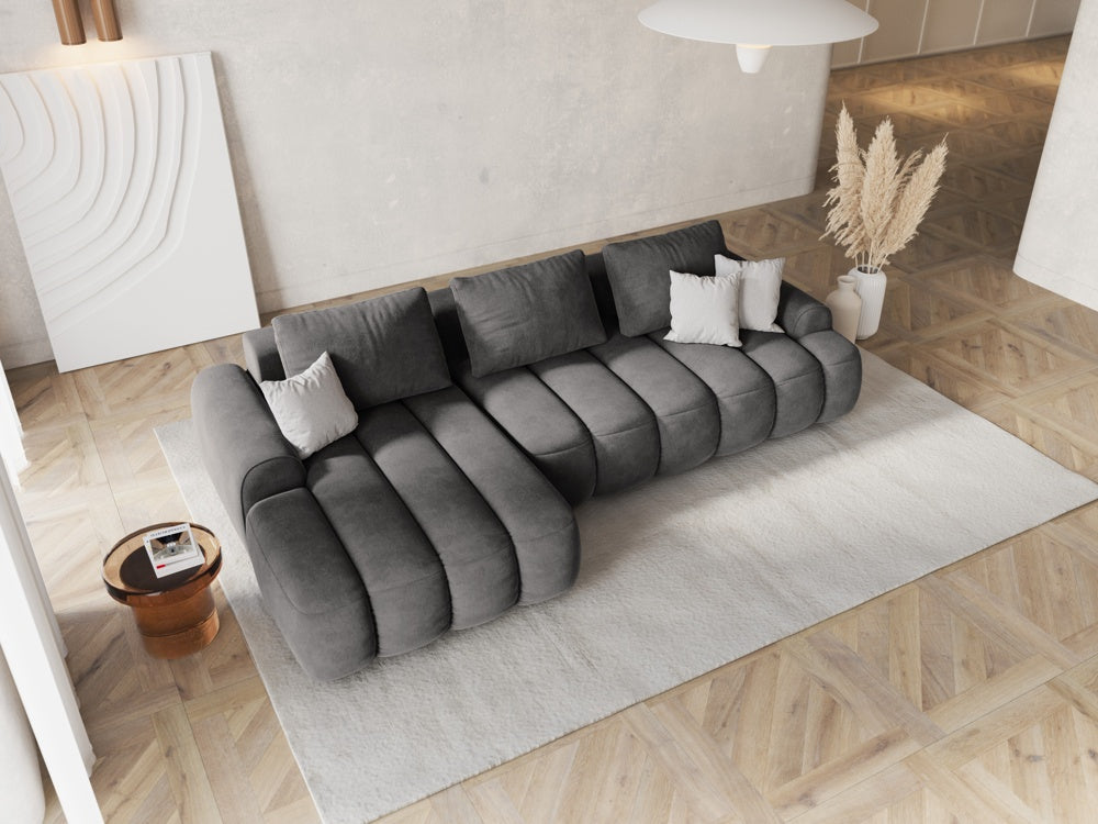 
3-seater designer corner sofa "Kimi" with sleeping function - Velvet Grey / Left corner section