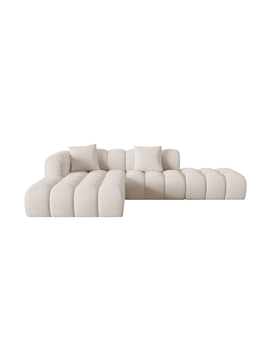 
4-Seater Designer Corner Sofa "Arden" with Ottoman - Structured Fabric Beige / Ottoman right