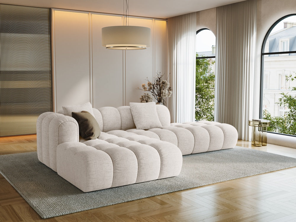 
4-Seater Designer Corner Sofa "Arden" with Ottoman - Structured Fabric Beige / Ottoman right
