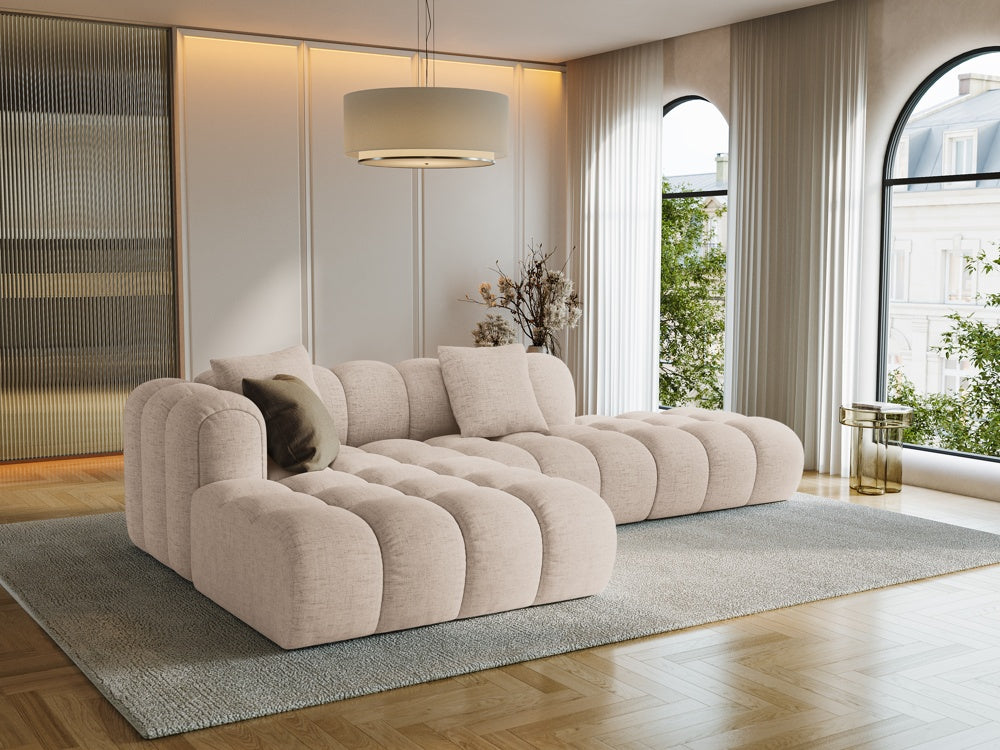 
4-Seater Designer Corner Sofa "Arden" with Ottoman - Structured fabric Cappuccino / Ottoman right