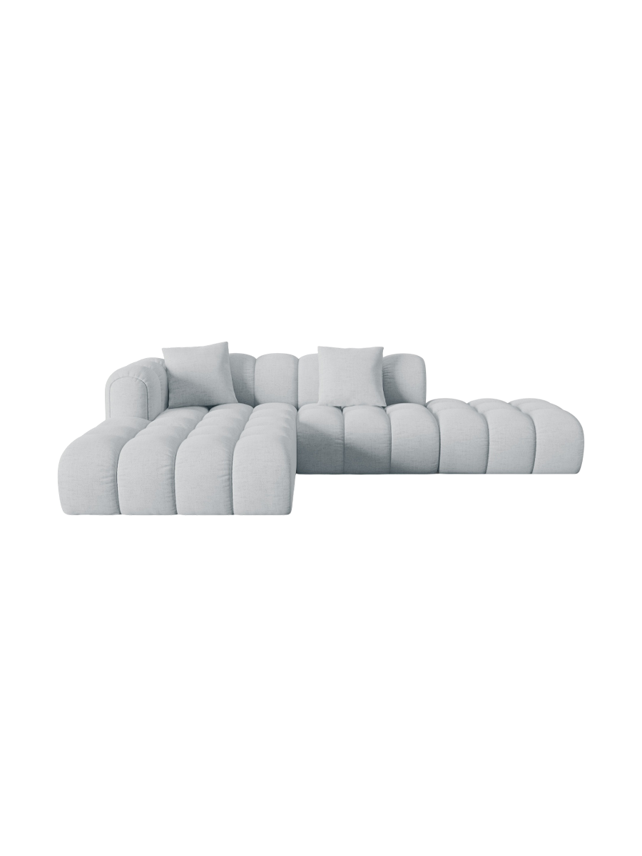 
4-Seater Designer Corner Sofa "Arden" with Ottoman - Structural Fabric Light Grey / Ottoman right