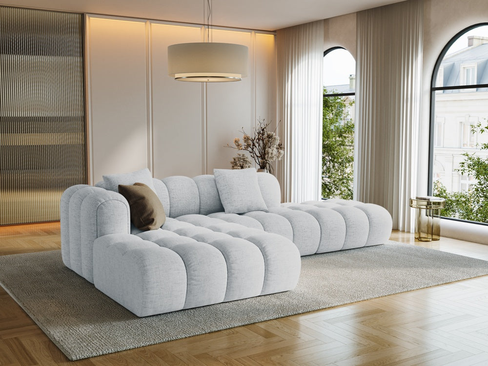 
4-Seater Designer Corner Sofa "Arden" with Ottoman - Structural Fabric Light Grey / Ottoman right