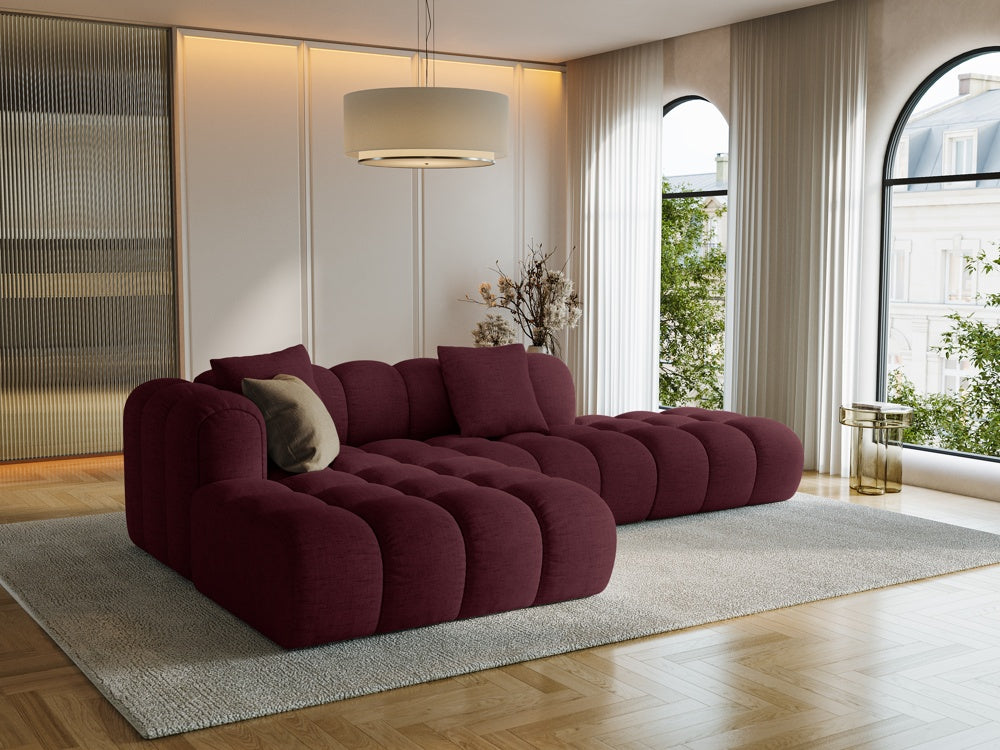 
4-Seater Designer Corner Sofa "Arden" with Ottoman - Upholstery fabric Bordeaux / Ottoman right