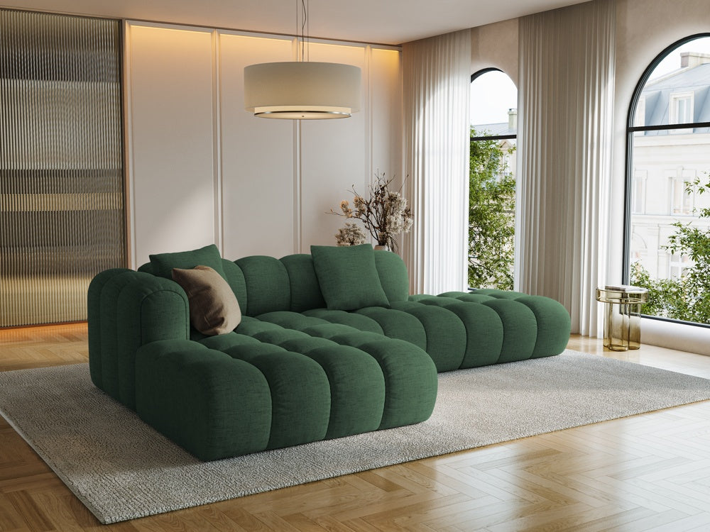 
4-Seater Designer Corner Sofa "Arden" with Ottoman - Textured Fabric Green / Ottoman right