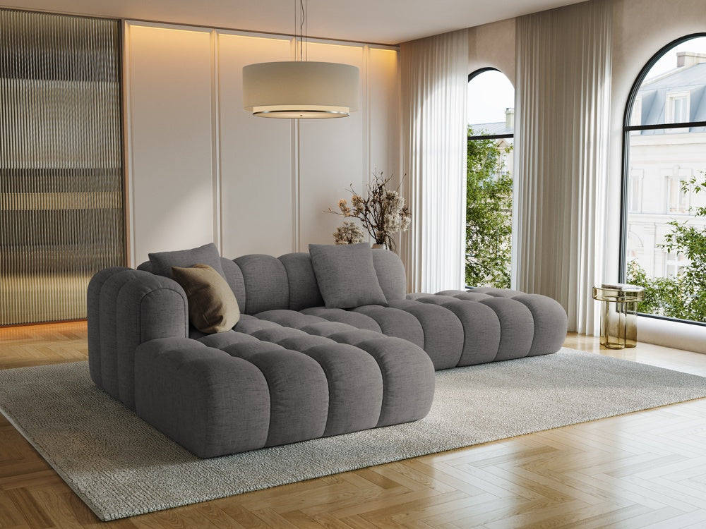 
4-Seater Designer Corner Sofa "Arden" with Ottoman - Textured Fabric Grey / Ottoman right
