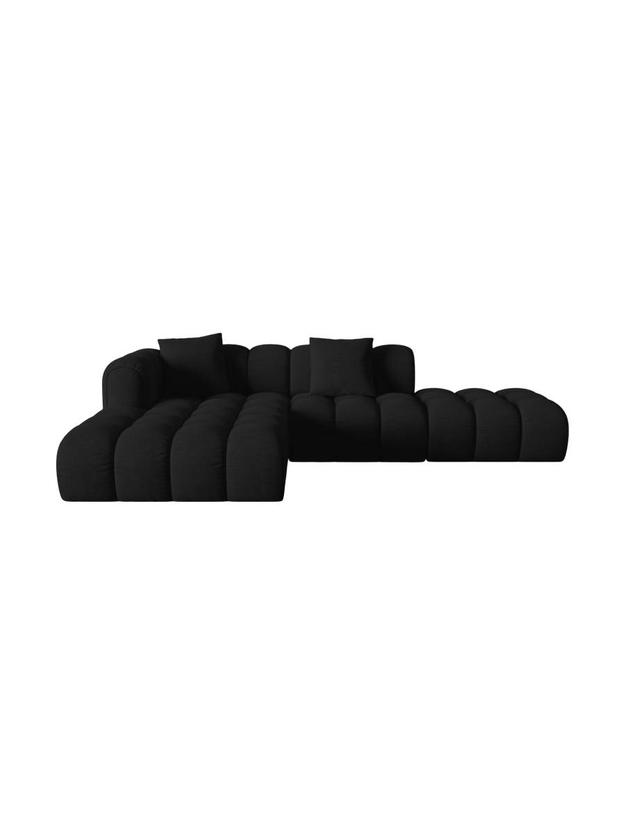 
4-Seater Designer Corner Sofa "Arden" with Ottoman - Textured Fabric Black / Ottoman right