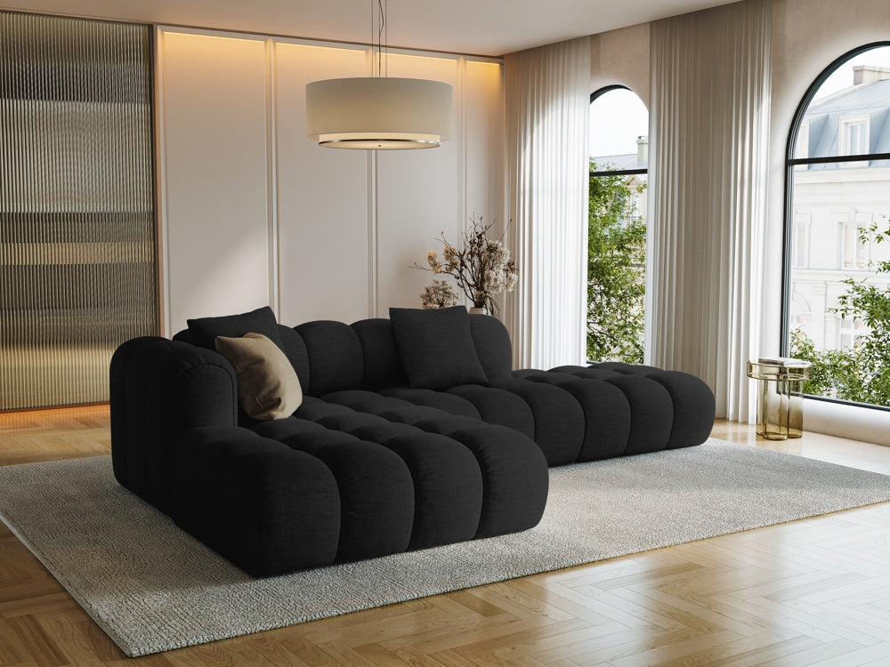 
4-Seater Designer Corner Sofa "Arden" with Ottoman - Textured Fabric Black / Ottoman right