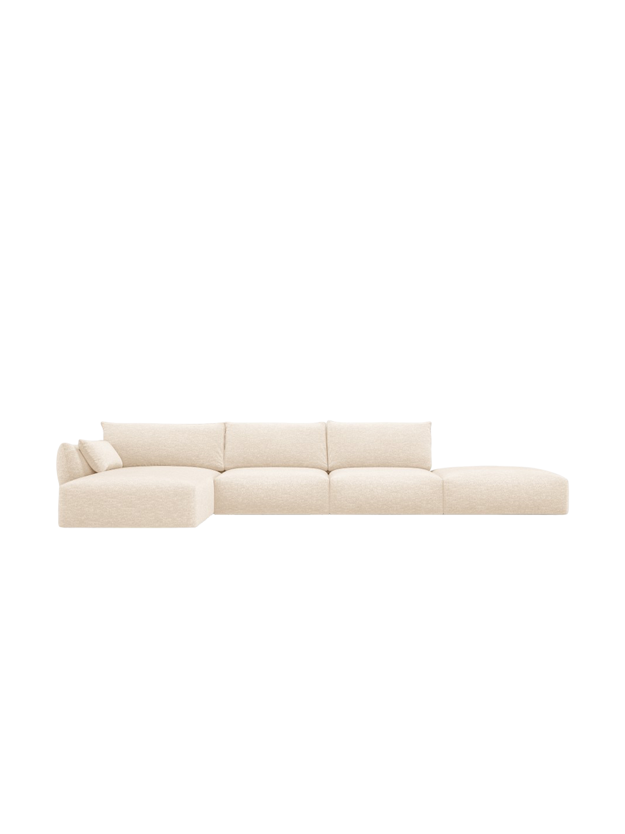 
Canapé d'angle design "Clau" 5 places avec ottomane - Chenille Beige Clair / Pièce d'angle gauche