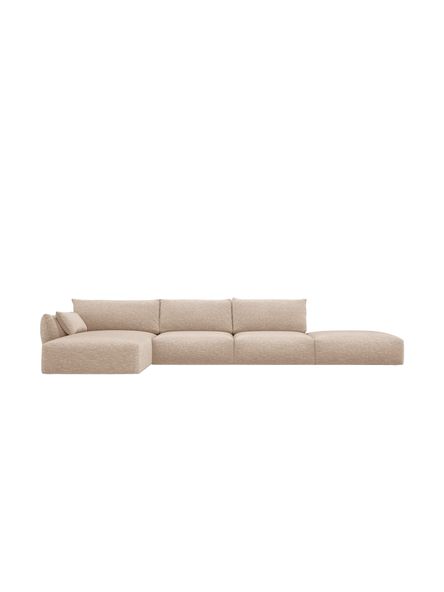 
Canapé d'angle design "Clau" 5 places avec ottomane - Chenille Beige / Pièce d'angle gauche
