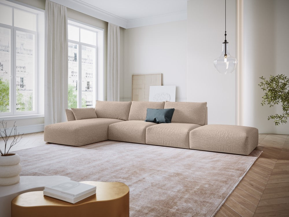 
Canapé d'angle design "Clau" 5 places avec ottomane - Chenille Beige / Pièce d'angle gauche