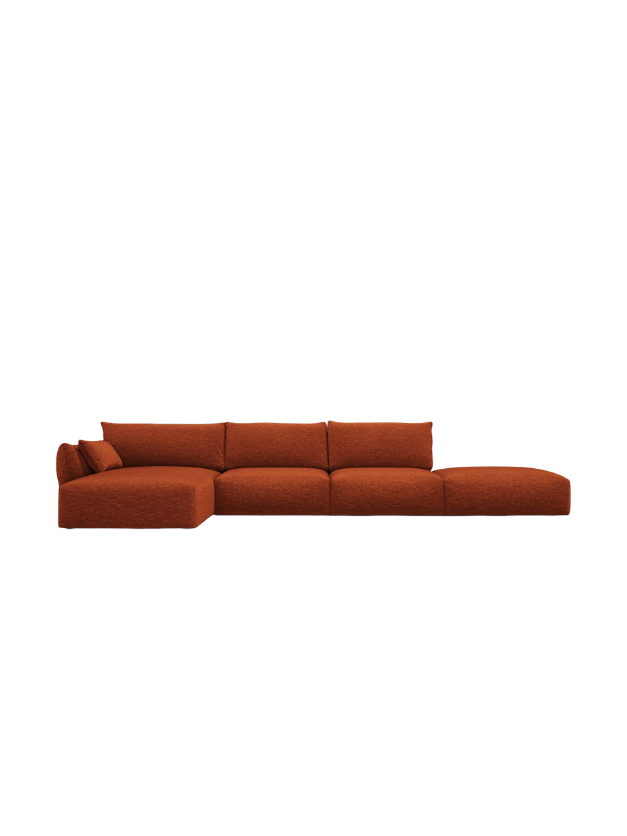 
Canapé d'angle design "Clau" 5 places avec ottomane - Chenille Terre cuite / Pièce d'angle gauche