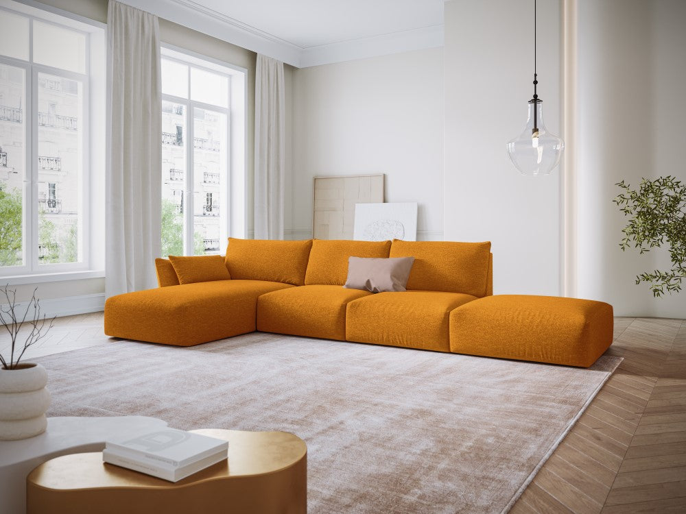 
Canapé d'angle design "Clau" 5 places avec ottomane - Chenille jaune moutarde / Pièce d'angle gauche