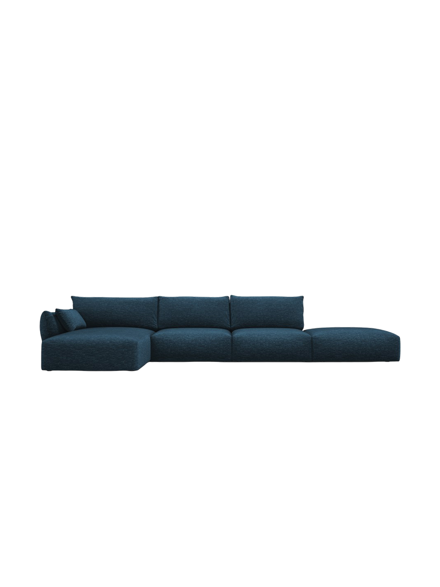 
Canapé d'angle design "Clau" 5 places avec ottomane - Chenille bleu roi / Pièce d'angle gauche