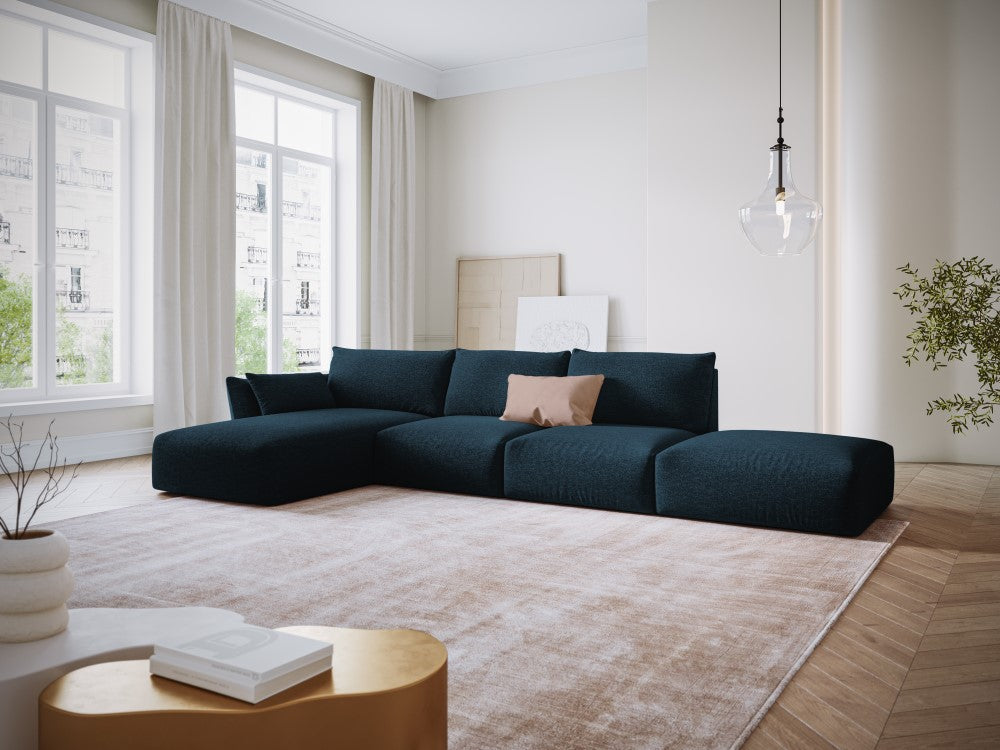 
Canapé d'angle design "Clau" 5 places avec ottomane - Chenille bleu roi / Pièce d'angle gauche