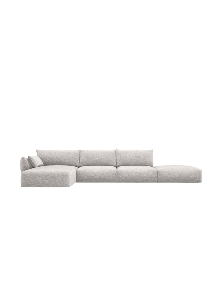 
Canapé d'angle design "Clau" 5 places avec ottomane - Chenille Gris clair / Pièce d'angle gauche
