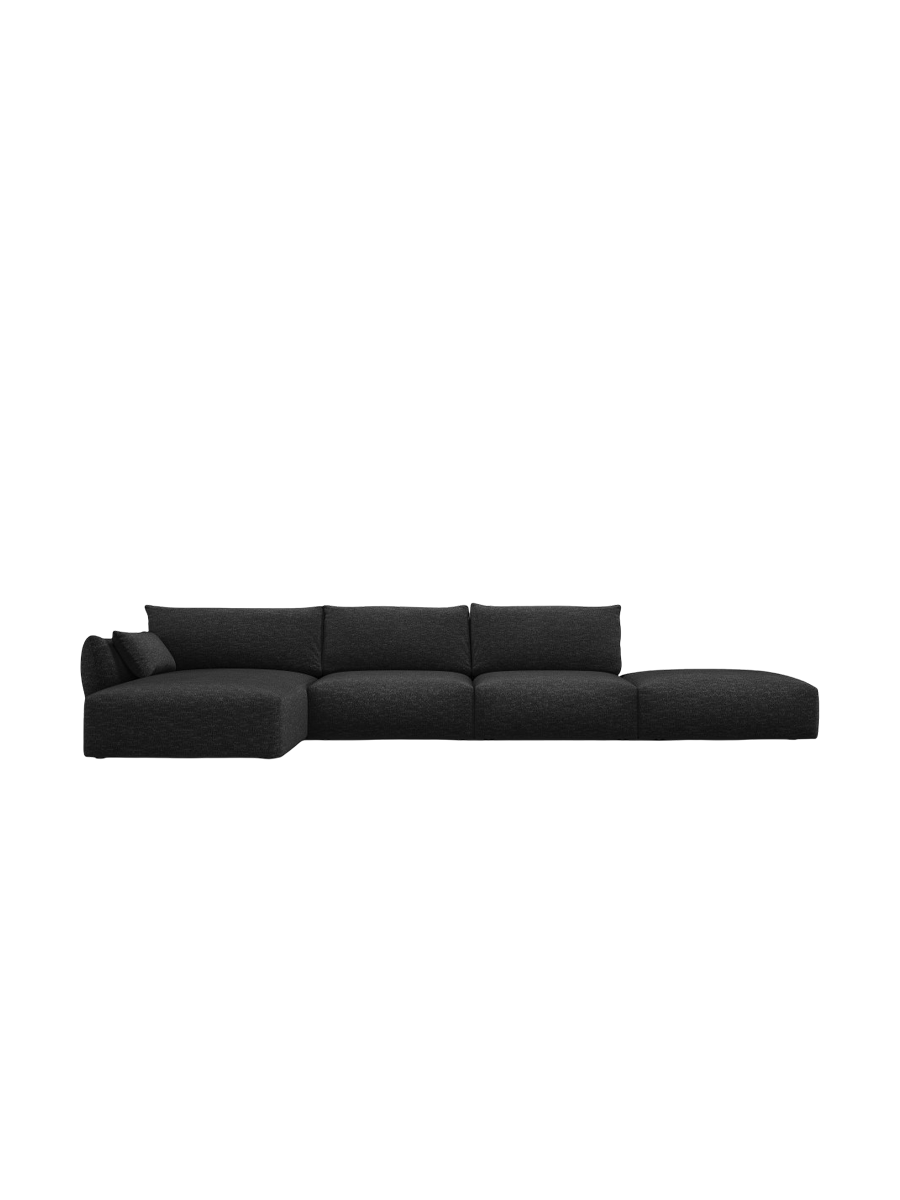 
Canapé d'angle design "Clau" 5 places avec ottomane - Chenille noire / Pièce d'angle gauche