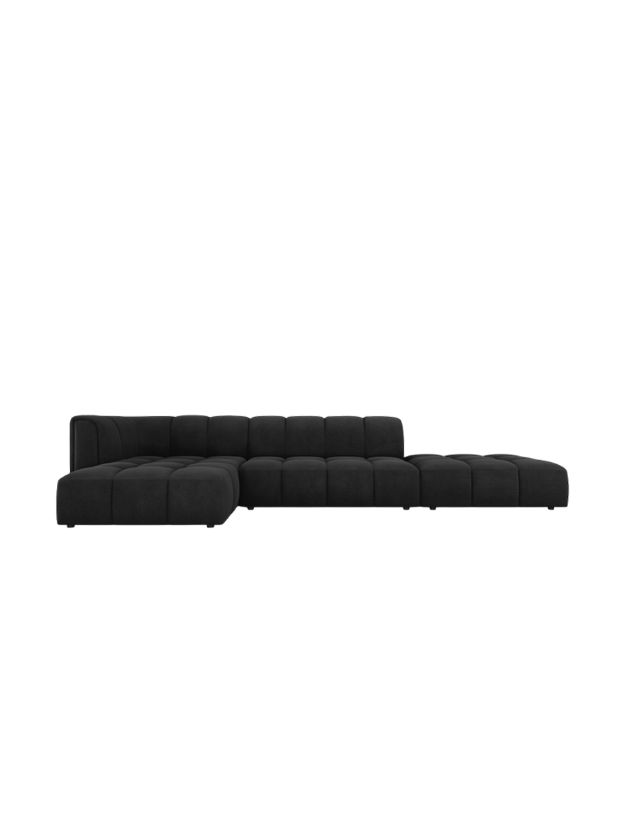 
5-Sitzer Design Ecksofa "Adams" mit Ottomane - Chenille Schwarz / Ottomane rechts