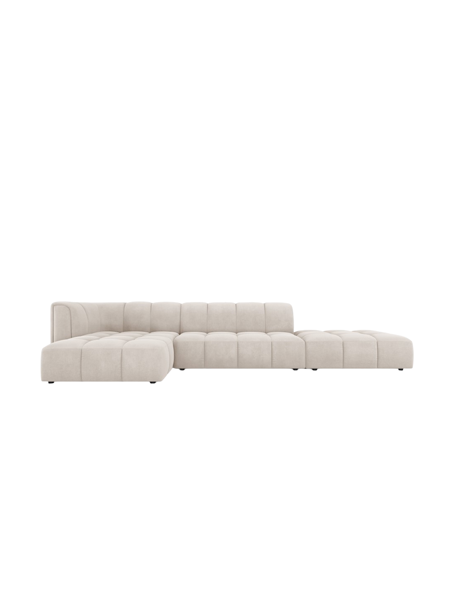 
5-Sitzer Design Ecksofa "Adams" mit Ottomane - Chenille Beige / Ottomane rechts