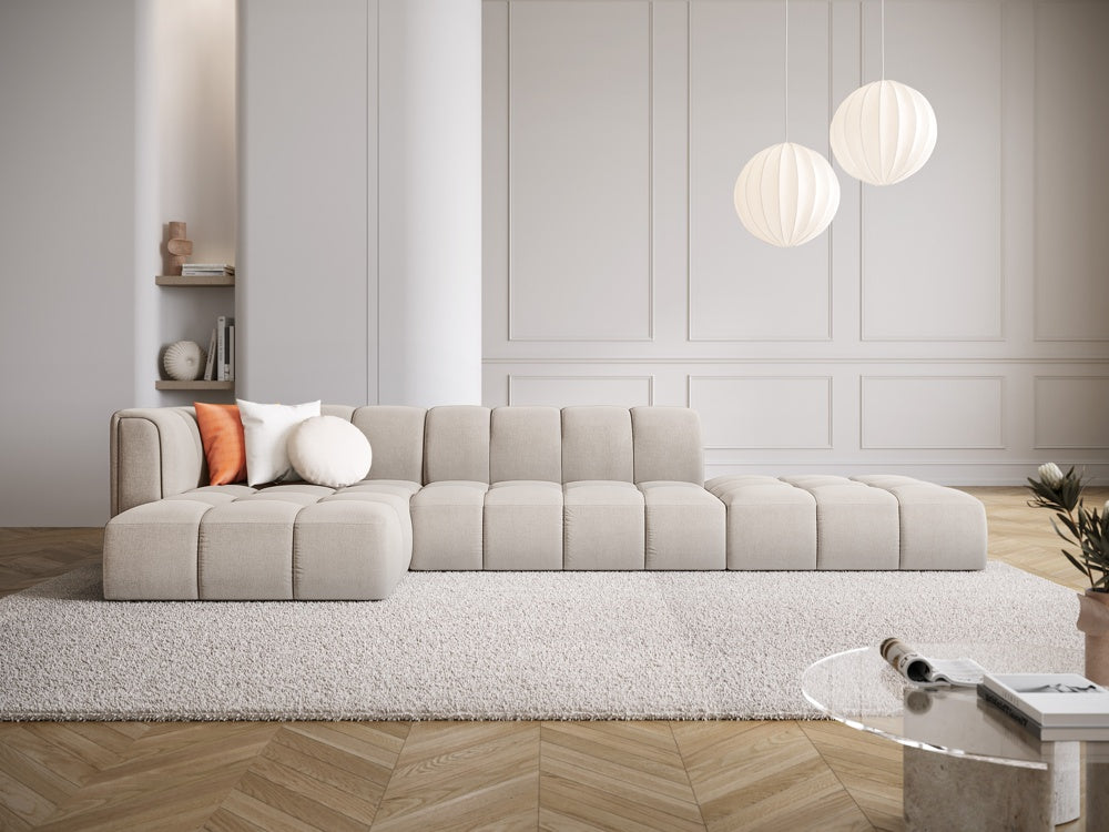 
5-Sitzer Design Ecksofa "Adams" mit Ottomane - Chenille Beige / Ottomane rechts