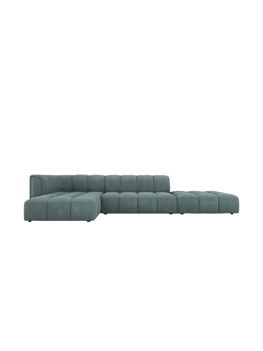 
5-Sitzer Design Ecksofa "Adams" mit Ottomane - Chenille Petrol / Ottomane rechts